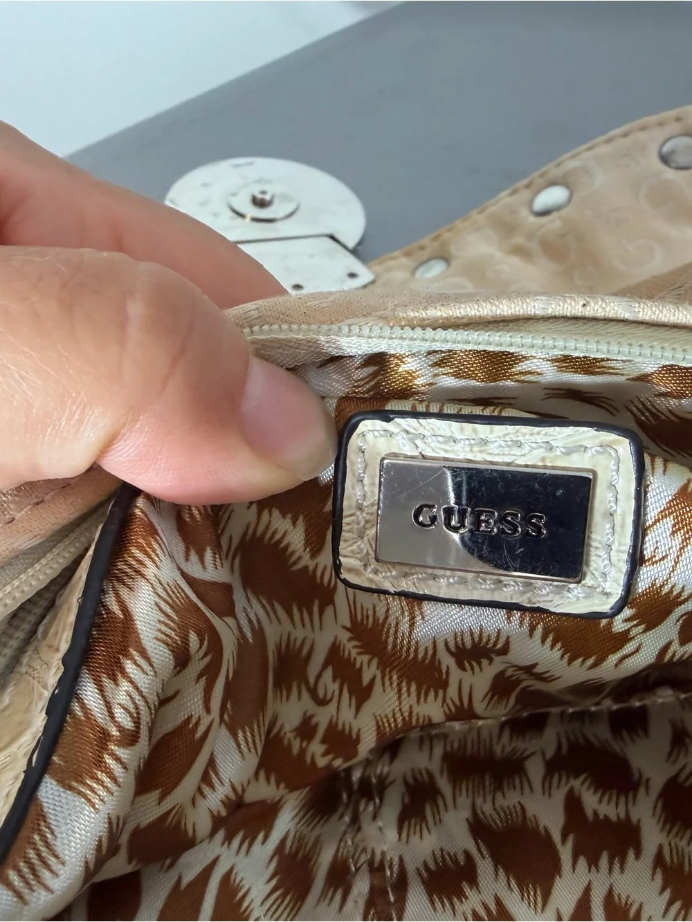 GUESS Cream Studded Logo Shoulder Bag #Y2K